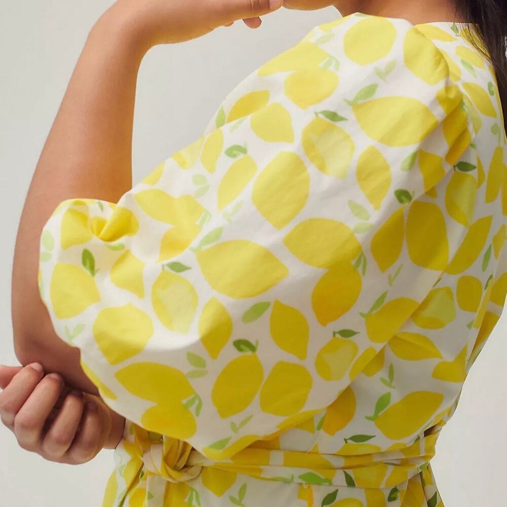 Anthropologie Hutch Tiered Wrap Midi Dress Lemon Yellow Size Medium - Picture 3 of 13